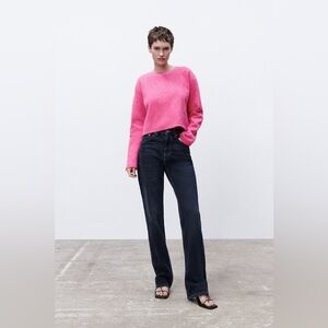 Zara Marled Fuschia Pink Cozy Cropped Crewneck Sweater